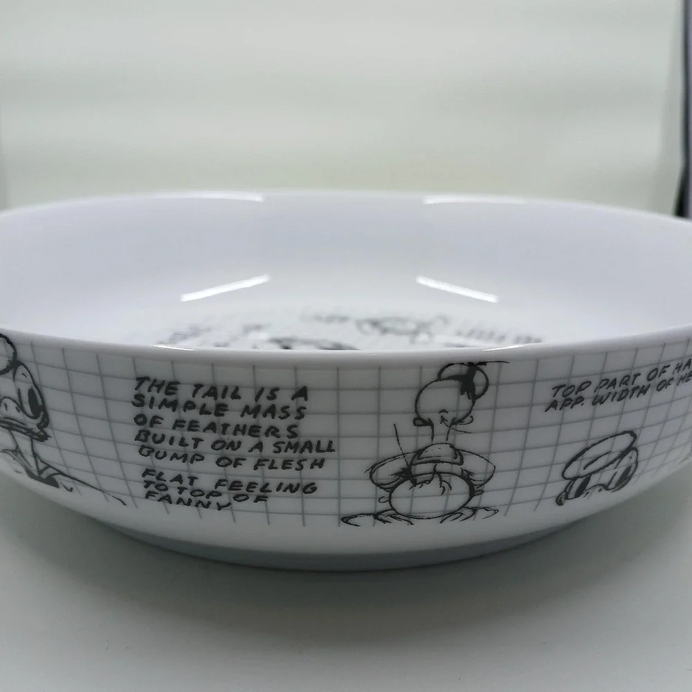 Disney‎ Donald Duck Pasta Bowl White Ceramic Sketch Grid Design Animator Notes
